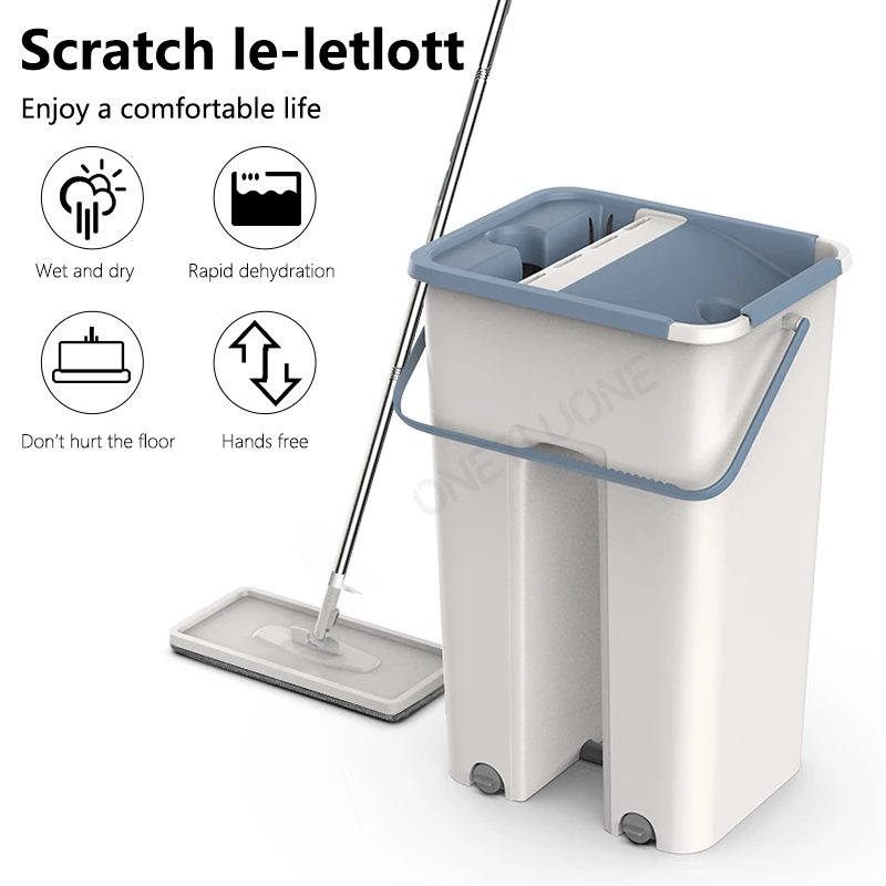 kit vadrouille plate et seau de lavage (2 scratch mop)