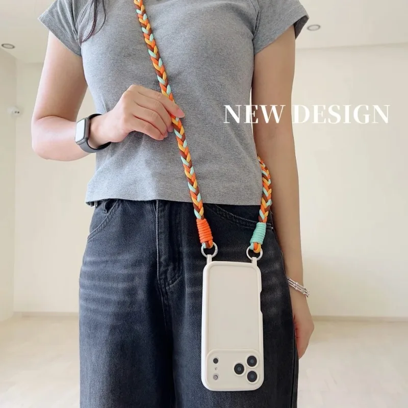 Crossbody Lanyard Braided Cord Liquid Silicone Phone Case with Necklace Strap