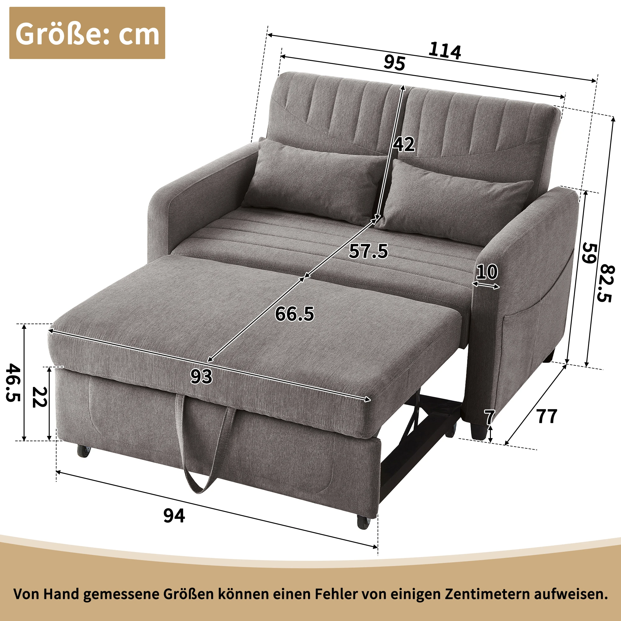 KOMHTOM Zweisitzer Klappsofa Schlicht Stil Dreistufig Verstellbare Rückenlehne Und Atmungsaktiver Baumwoll Leinen Stoff – Detail 16