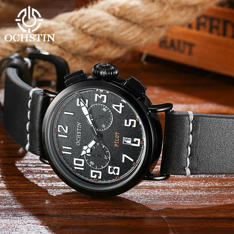 OCHSTIN Hot Model 2024 Fashion Gorgeous Pilot Series Waterproof Watch Multifunction Quartz Movement Men's Quartz Watch