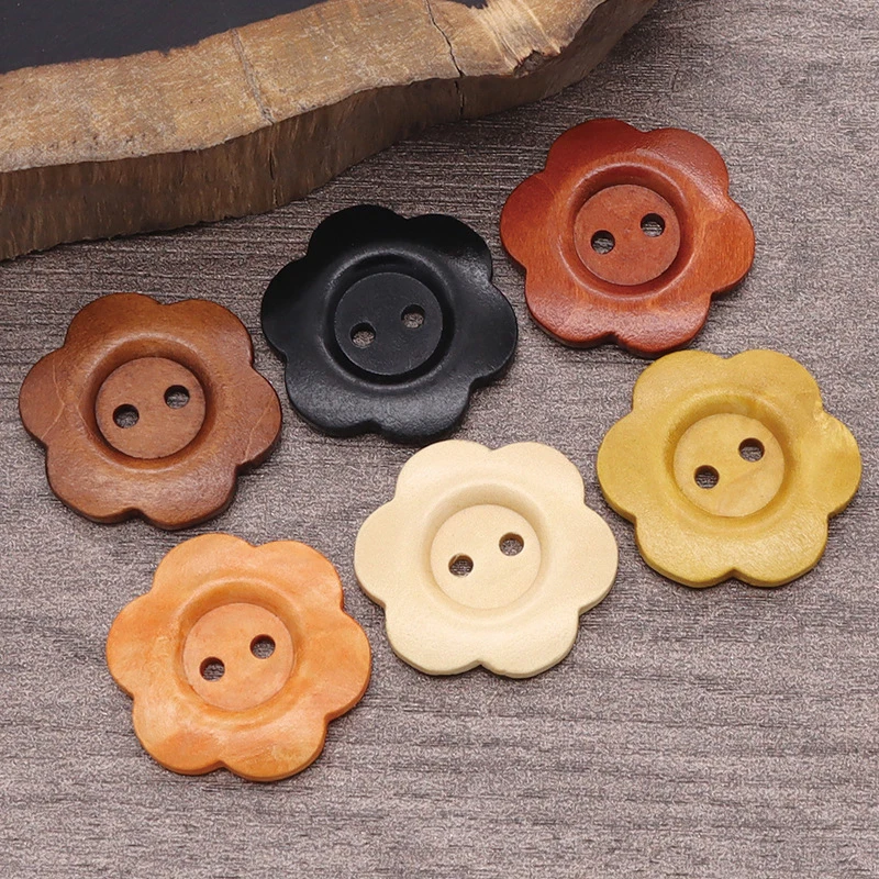 

10pcs Wooden Buttons Handcraft Decoration Flower Shape DIY Materials