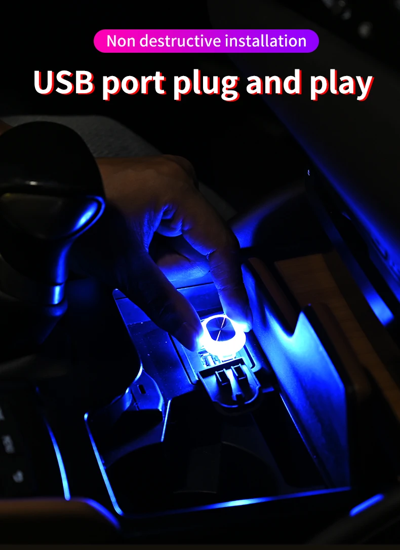 1/2 stücke Auto Innen Licht LED Umgebungs Licht Mini USB Dekoration Licht Umwelt Licht RGB Farbe Auto Zubehör stecker und Spielen – Detail 7