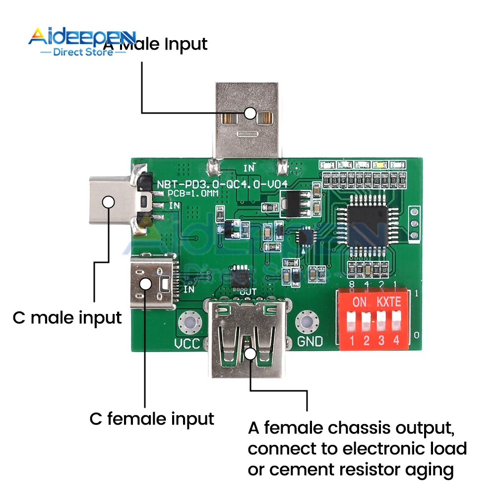 

PD/QC3.0 2.0/PPS Deception Fast Charge Trigger Module Aging Board Test Board Adjustable Dial Code USB Type-C 5V 9V 12V 15V 20V