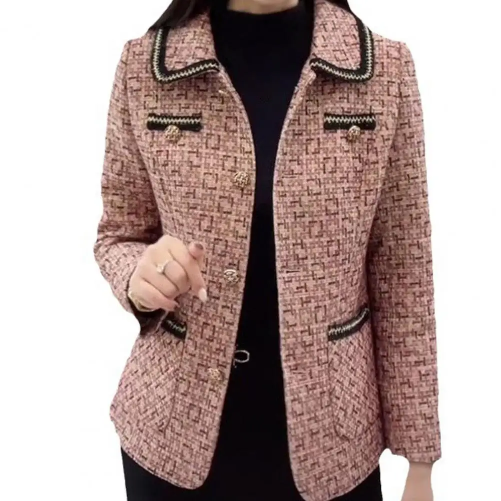 Women Fall Winter Coat Lapel Pockets Single-breasted Cardigan Buttons Thick Warm Long Sleeve OL Commute Style Plus Size Lady Spr new style women s commuter cardigan thick cotton brown plaid single breasted western style long sleeved lapel shirt jacket coat