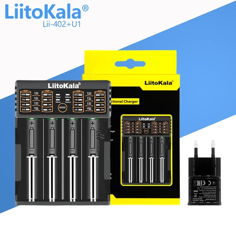 Зарядное устройство LiitoKala Lii-402 Lipo подходит для 3.7V18650 18350 18500 21700 26650 1,2 vaanimh Com 5v USB.