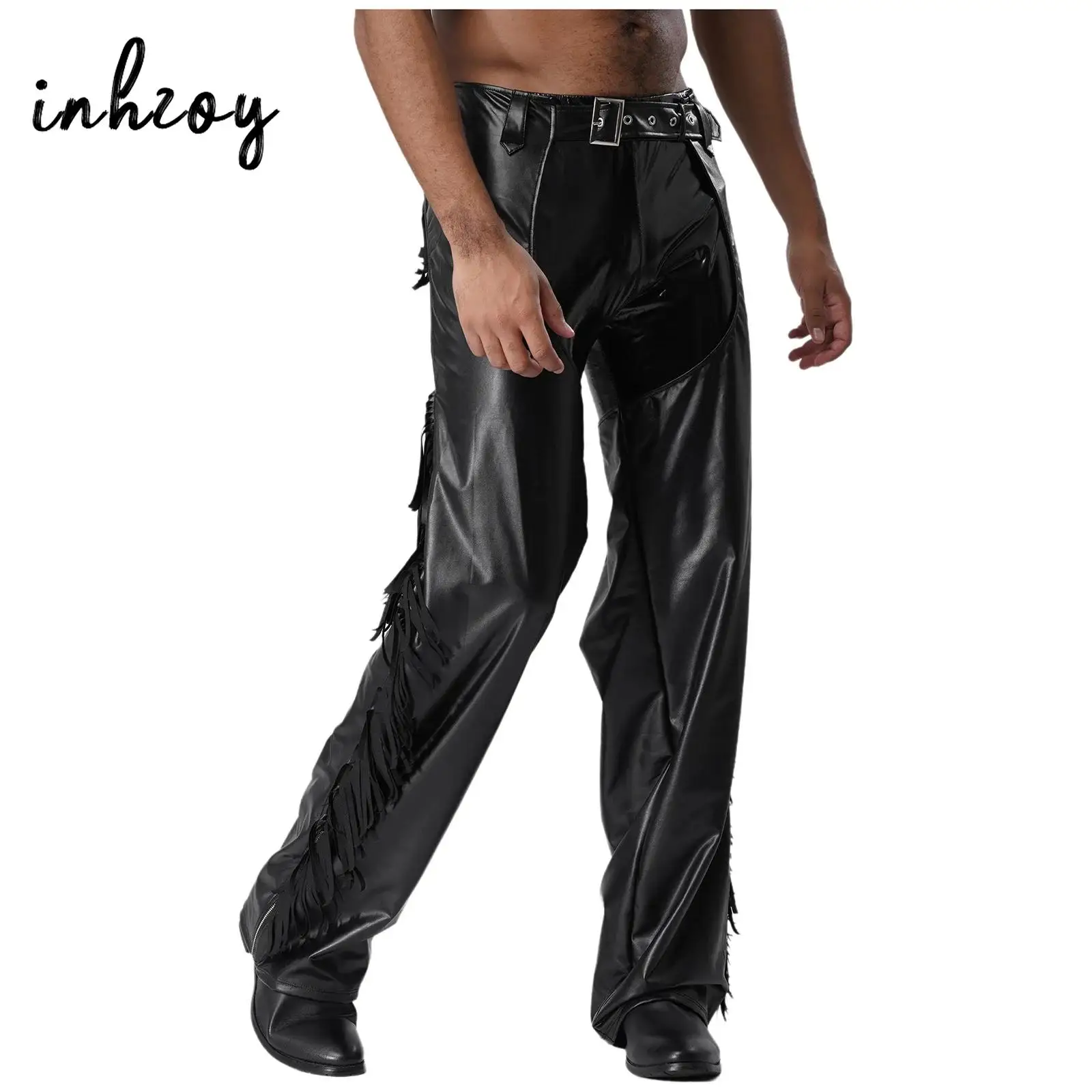Pantalon de cowboy à franges en cuir suédé pour homme