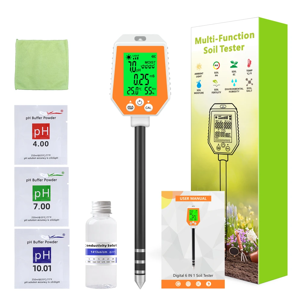 Soil PH Meter Digital Soil Moisture Fertility Light Temp Humidity Tester Accurat