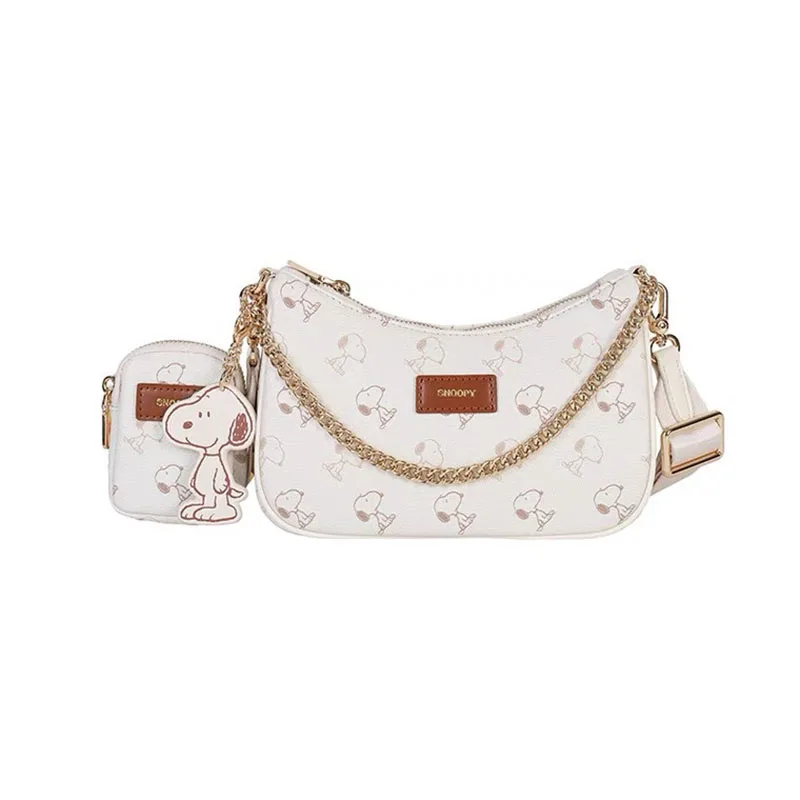 MINISO Cartoon Printed Snoopy Shoulder Bag 3-in-1 Underarm Bag Fashion Women's Shoulder Bag Casual Chain Handbag 2