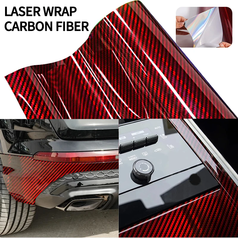 Red Carbon Sticker Laser Red Carbon Fiber Car Stickers Glossy Holographic Color Change ...