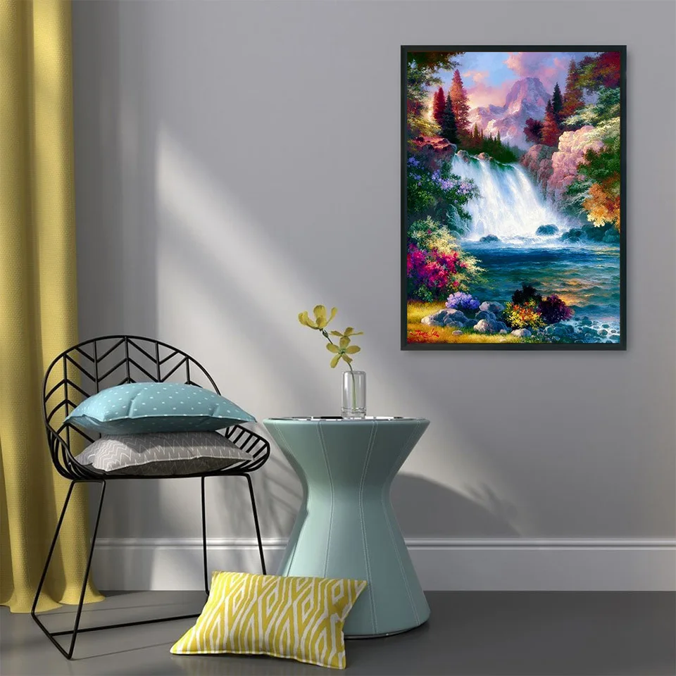 Full Drill Diamond Painting Landscape Picture Of Rhinestones Diamond Mosaic Waterfall Cross Stitch Embroidery Home Decor diamond painting,embroidery rhinestones