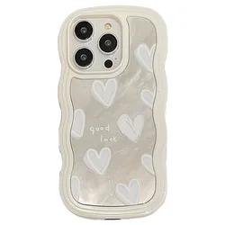 Korean Lovely White Heart Makeup Mirror Shockproof Soft Phone Case - iPhone 15 Plus (Style 01)