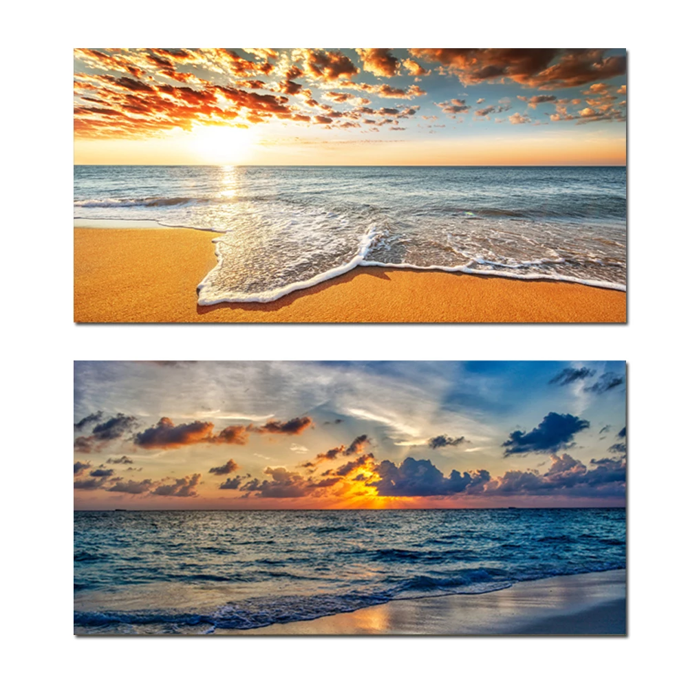 Sea Beach Painting Poster Paesaggio Stampe Su Tela Immagini Di Arte Del Paesaggio Marino Per Soggiorno Modern Wave Sunset Wall Decor Cuadros