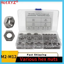 

304 Stainless Steel Metric Hex Nuts Set DIN934 M2 M2.5 M3 M4 M5 M6 M8 M10 M12 Hex Hexagon Nuts Kit 326PCS