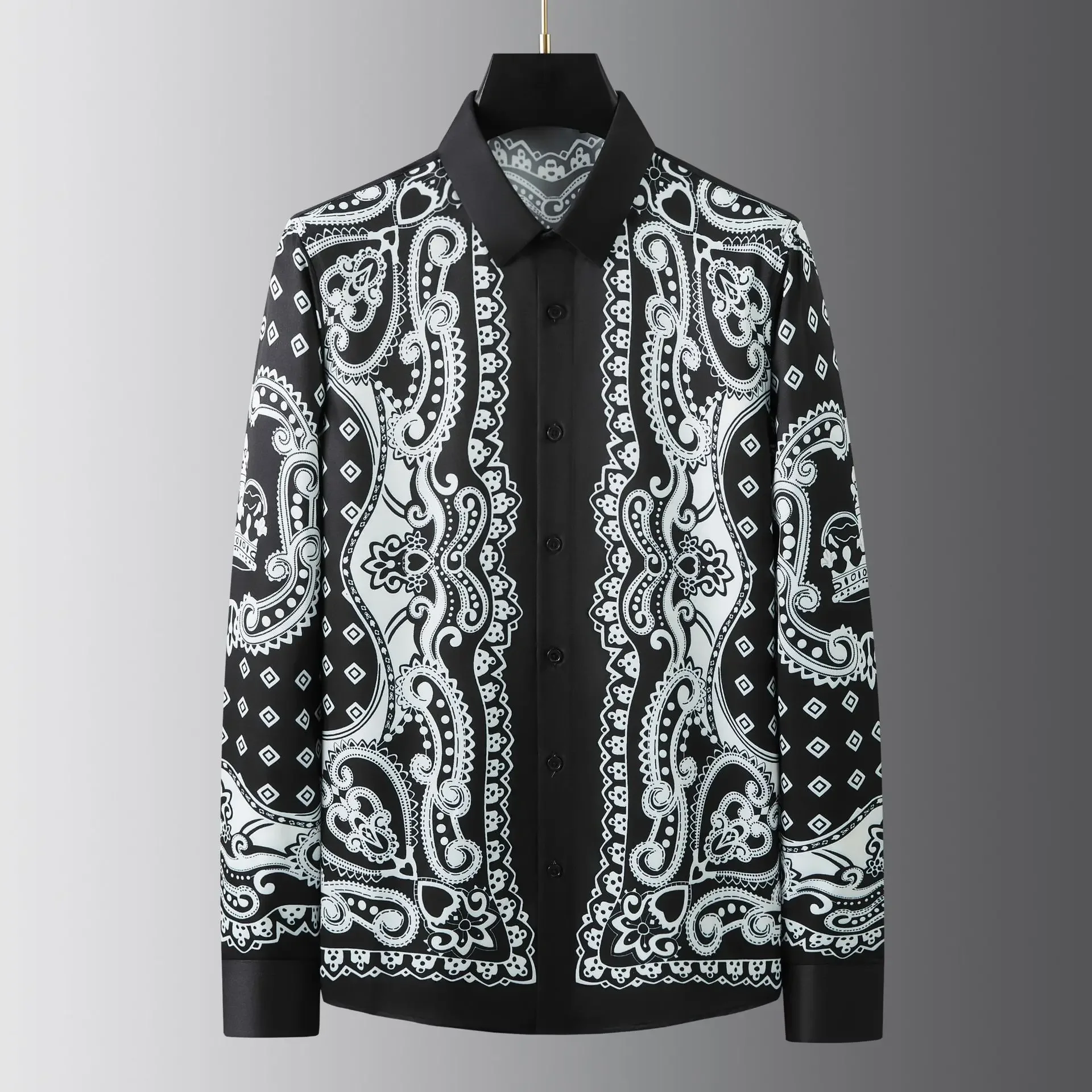 

Men's printed vintage luxury palace shirt, stylish casual long-sleeved shirt, business social gathering and banquet tuxedo