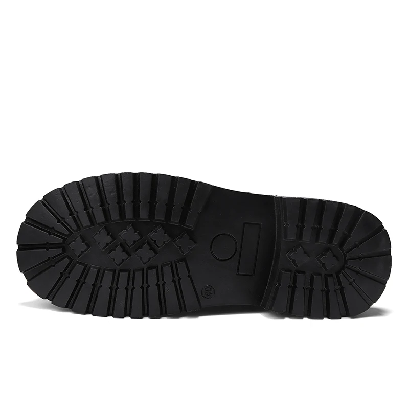 Black Leather Men's Platform Ankle Boots Square Toe Lace Up Shoes_voghion.com