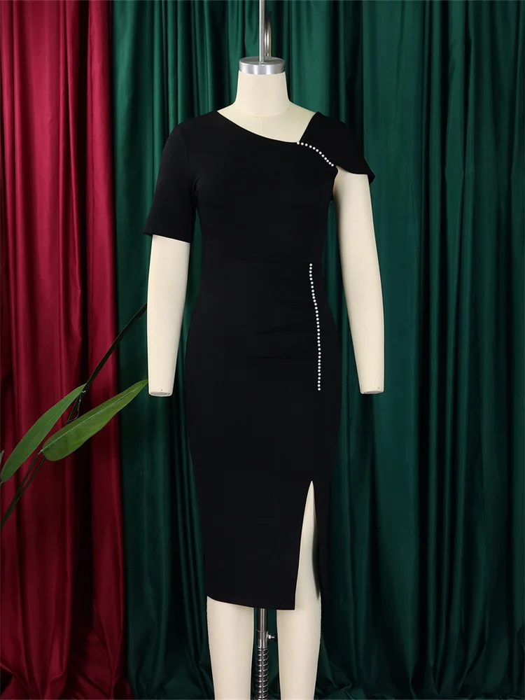 Wmstar Women Dress Short Sleeve Elegant Party High Waist Elagant Zipper Luxury Fashion Evening Dresses Wholesale Dropshipping