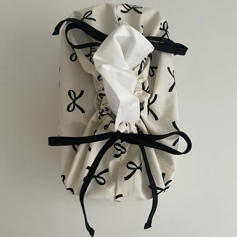 Bow Drawstring Tissue Bag Storage Case Home Organizer