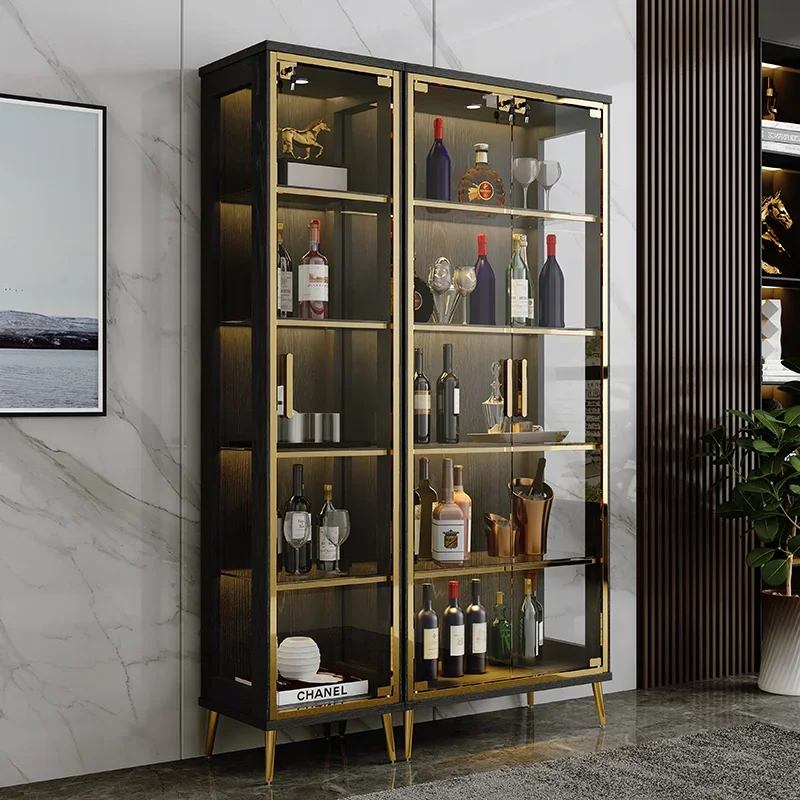 Luxury solid wood wine cabinet New Chinese living room against the wall Modern simple high-end household storage glass display c