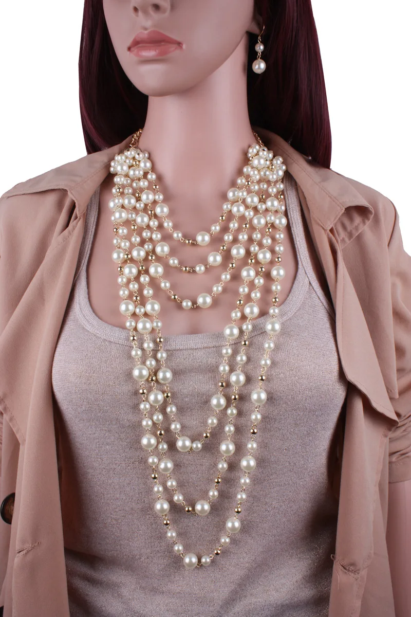 Multilayer Pearl Necklace + Earrings 