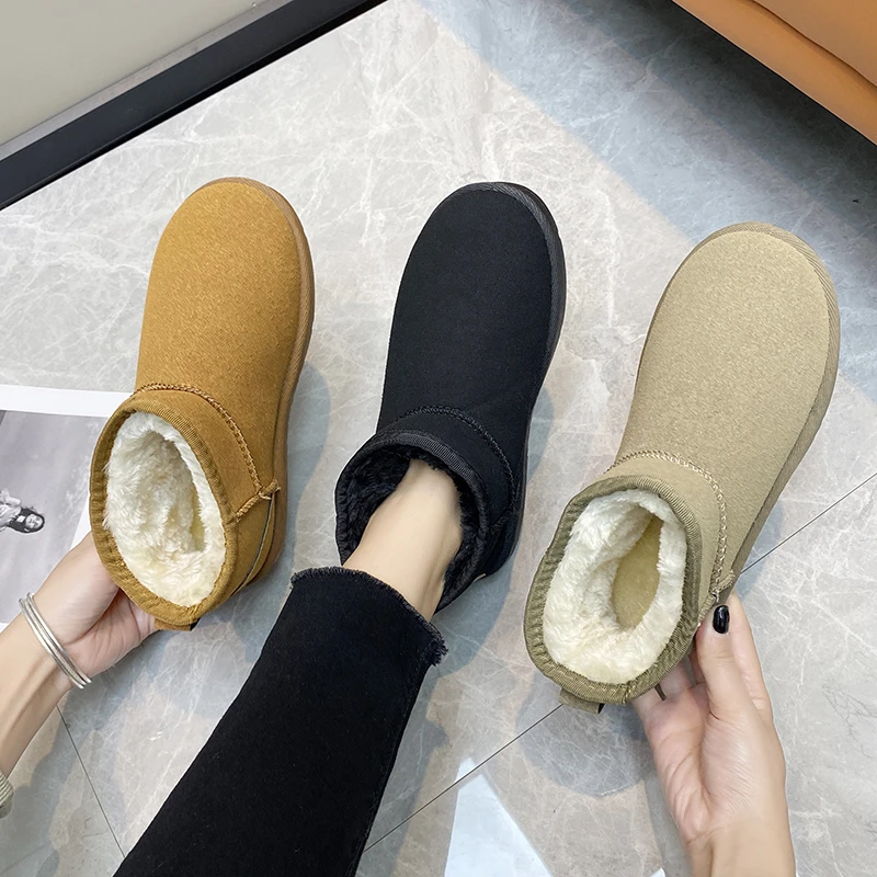 

2023 Wool Low-cut Warm Fur Shoes Snow Boots Man and Women Platform Boots Winter Short Boots Fur for Ladies Zapatos De Mujer