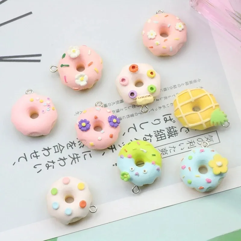 10개입 귀여운 시뮬레이션 과일 꽃 도넛 플랫백 레진 카보숑 장난감 스크랩북 DIY 보석 전화 장식 액세서리