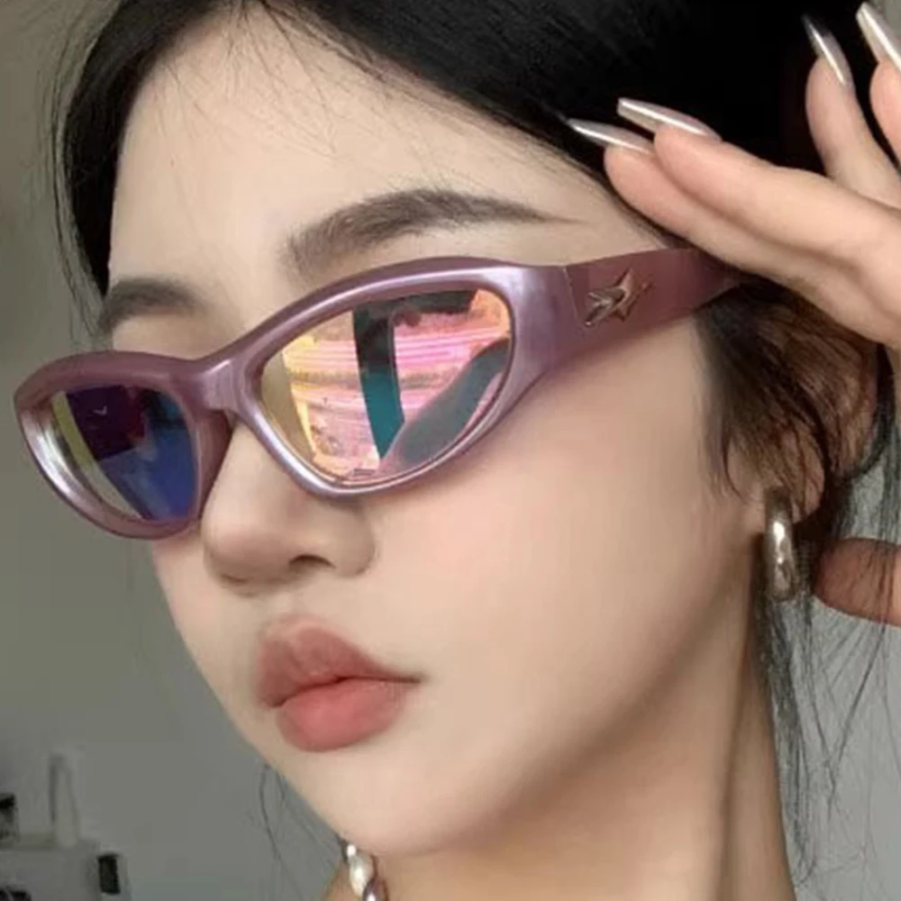 레트로 Y2K 스타일 여성 고양이 눈 선글라스 패션 다채로운 미러 고글, 브랜드 디자이너, 남성 펑크 스포츠 선글라스, 파티 선물