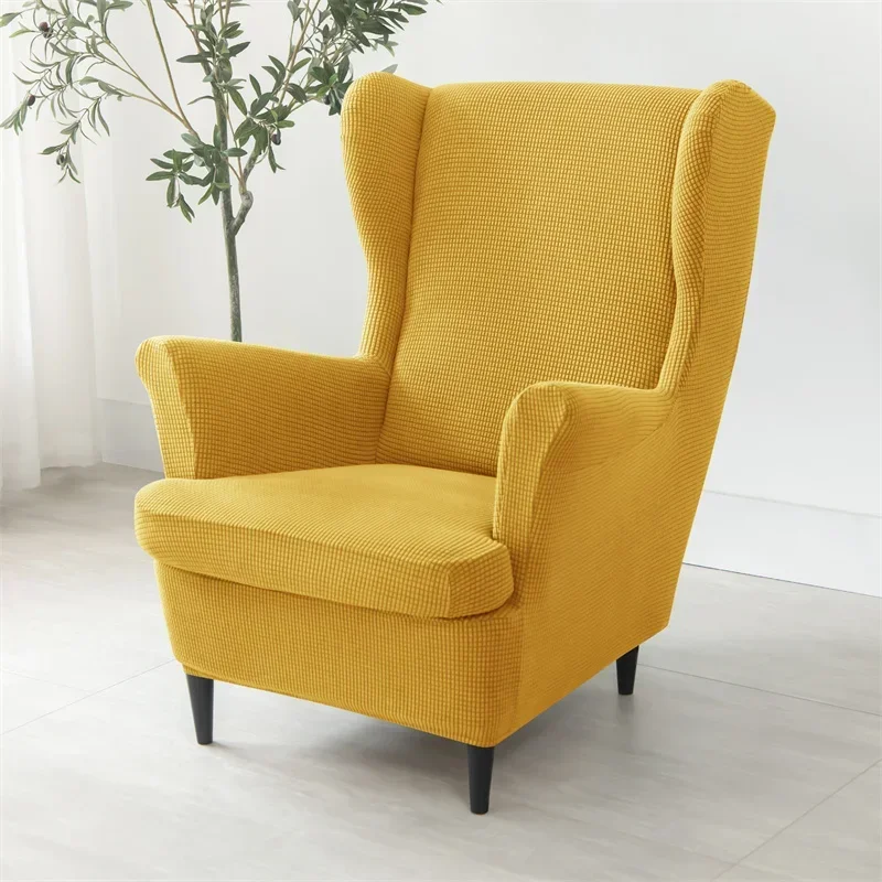 Polar Fleece Wing Chair Cover High Back Stretch Sofa Covers Armchair Covers Non Slip Sofa Slipcovers with Seat Cushion Cover