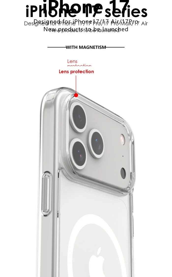 Shockproof Clear Magnetic Wireless Charging Case with Hybrid Hard Acrylic Back and Bumper Protection