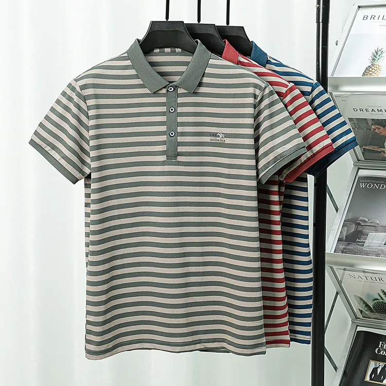 Men Striped Short Sleeve Polo Shirt Business Collar Casual Breathable Comfortable Top 24 undefined