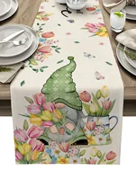 Spring Easter Tulip Gnome Linen Table Runners Holiday Party Decor Farmhouse Kitchen Dining Table Runners Easter Decoration 2024 1