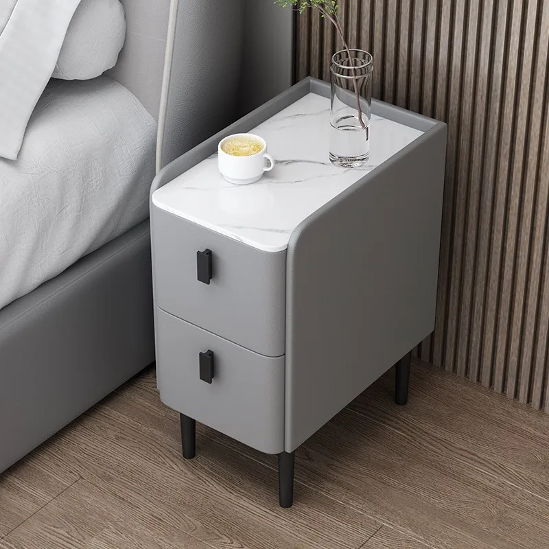 

Solid wood slate leather Italian minimalist mini bedside table bedroom ultra narrow bedside