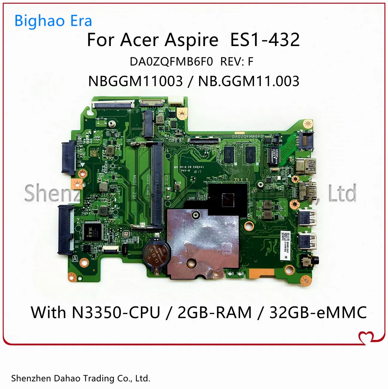 

For Acer Aspire ES1-432 Laptop Motherboard DA0ZQFMB6F0 With N3350 CPU 2GB-RAM 32GB-eMMC NB.GGM11.003 NBGGM11003 100% Full Tested