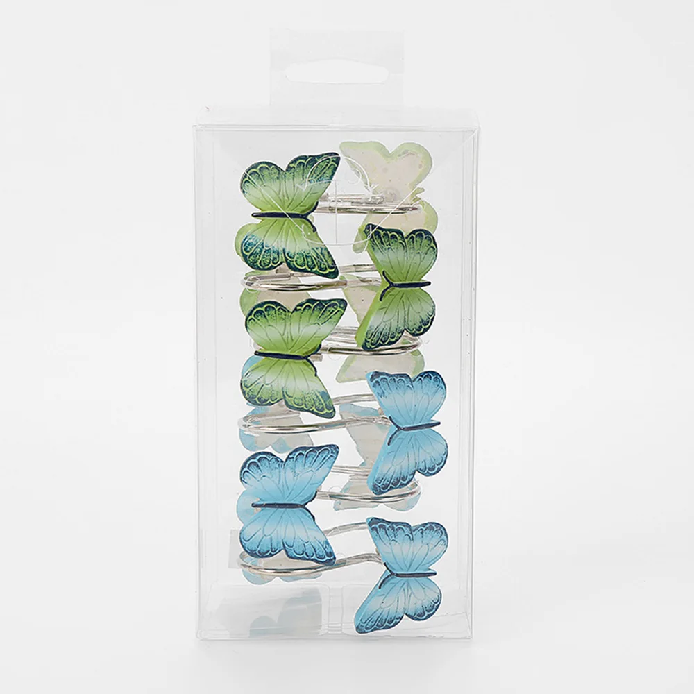 12PCS/Box Blue Green Butterfly Shower Curtain Hooks Clothes Storage Hook Hanging Towel Coat Diy Home Tools Decor