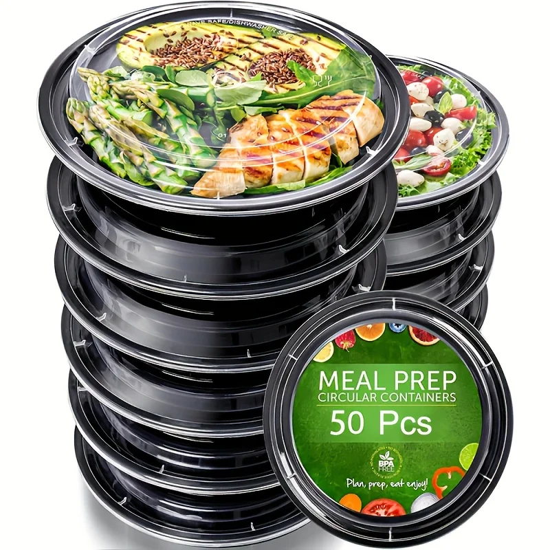 20/50pcs Disposable Lunch Boxes disposable containers disposable lunch box food storage containers Stackable Round Plastic Salad Bowl Refrigerator Microwave Tableware Food Storage Container