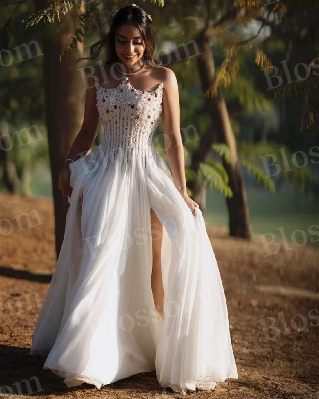 Beaded Crystal Sequins Sleeveless Prom Dresses A-line Evening Dresses 2024 Luxury Formal Occasion Party Gown Wedding