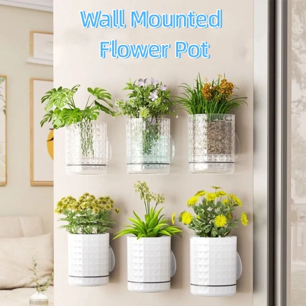 Plastic Hydroponic Wall Planter Self-Adhesive Decorative Hanging Flower Pot Space Saving Double Layer Wall Mounted Planter