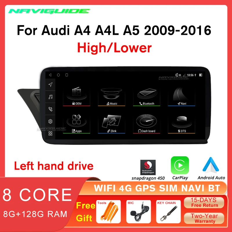 

NAVIGUIDE 10.25INCH Android 12 For Audi A4 A4L A5 LHD 2009-2017 Car Radio 8+128G Stereo Bluetooth Carplay Multimedia Player