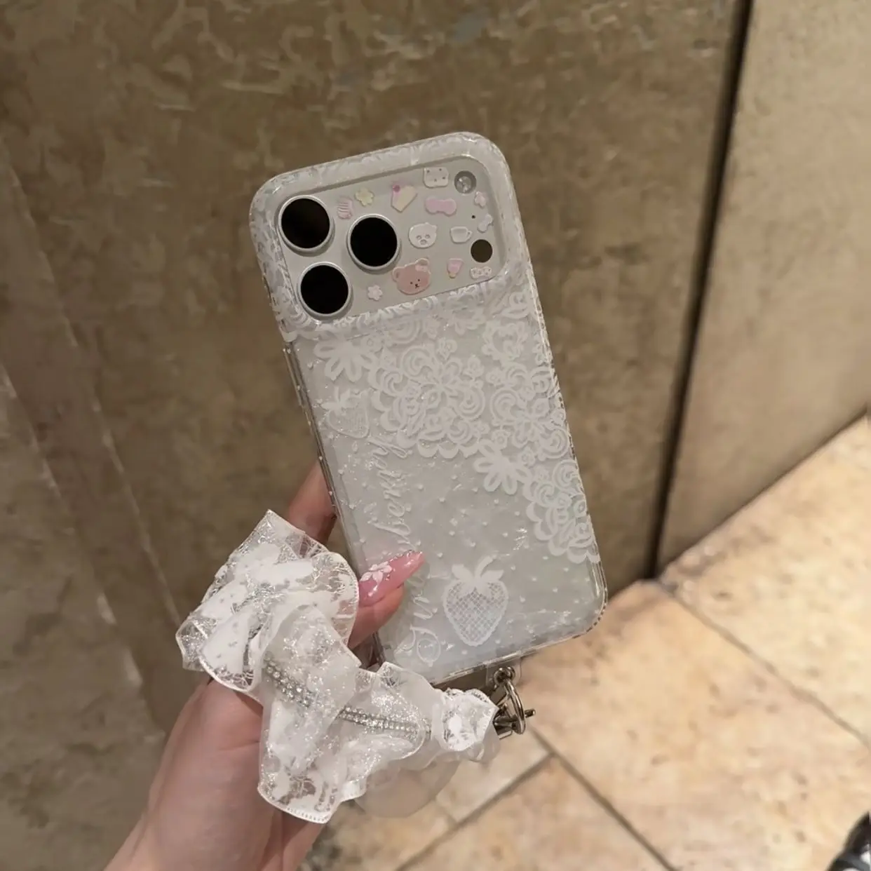 Korean-Inspired Lace Dot Y2K Matte Soft Phone Case with Enhanced Bumper Protection