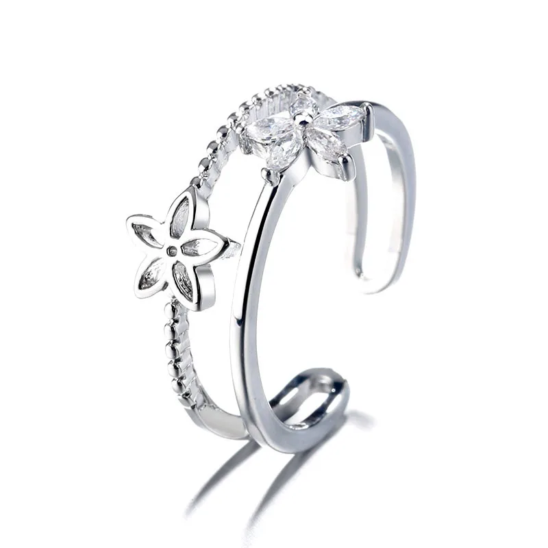 925 Sterling Silver Double Layer Water Drop Ring for Women - Detail View 31