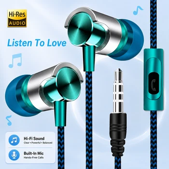 Cuffie In-Ear HiFi Bass, Accessori Audio Portatili per Telefono, Ideali per Scuola, Ufficio, Viaggi, Palestra, Corsa, Auricolari Cablati per Chiamate