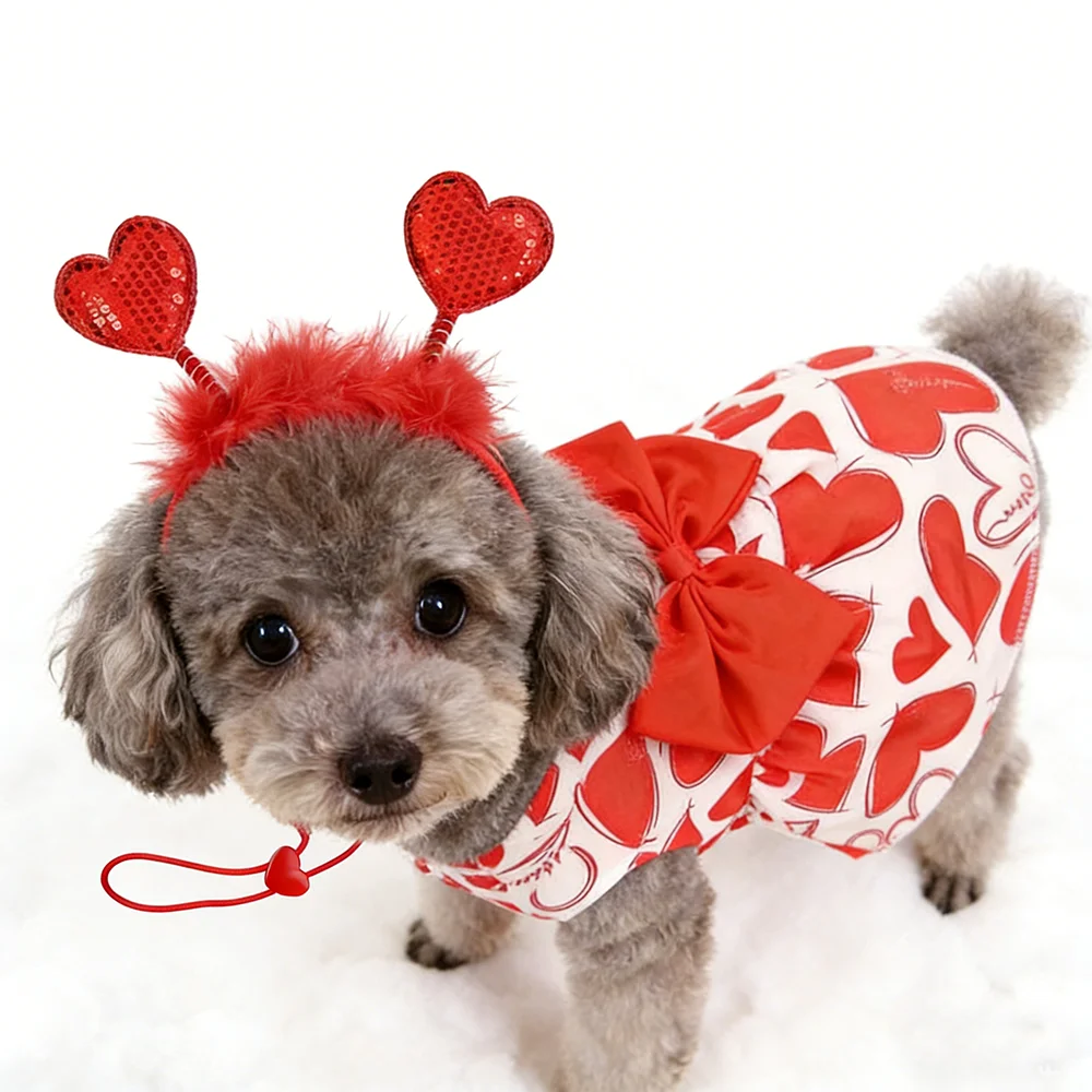 Ropa para mascotas de San Valentín | Tres tipos de lindos vestidos de princesa con estampado de amor para mascotas pequeñas y medianas, combinados con_voghion.com
