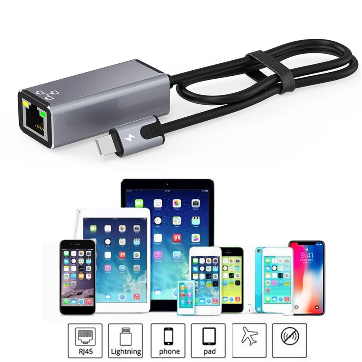 RJ45 LAN Adapter For iPhone 14 13 12 11 8 7 6 5 /iPad/iPod Ethernet LAN Network Adapter with Charge Port 20W Rare