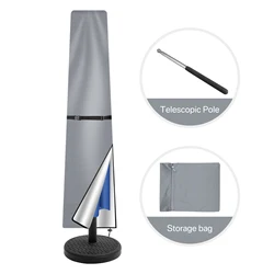 Waterproof Outdoor Patio Umbrella Cover with Zipper & Push Rod - 170cm Height (Grey)