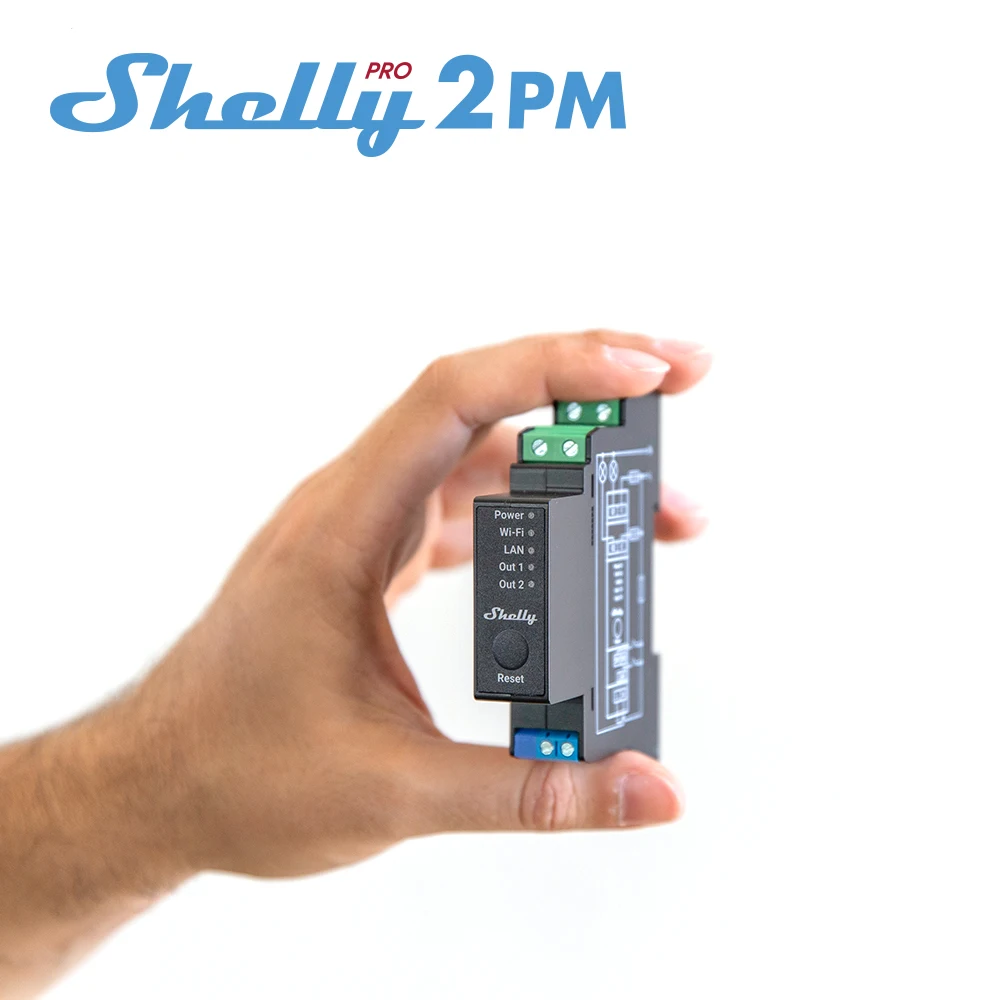 SHELLY PRO 2PM  Shelly Smart Wi-Fi Relay with Power Monitoring, 2 channel,  16A, DIN rail