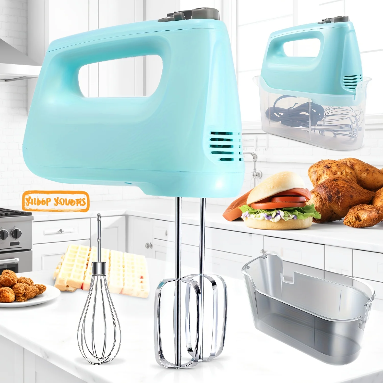 5-Speed Handheld Electric Mixer with Storage Case & Stainless Steel Attachments 3