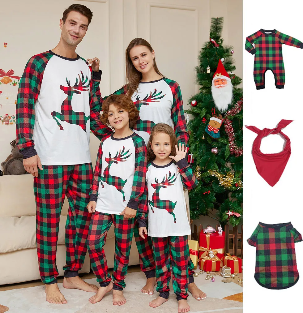 2024 Xmas Family Matching Pajamas Cute Deer Letter Print Adult Kid Baby ...