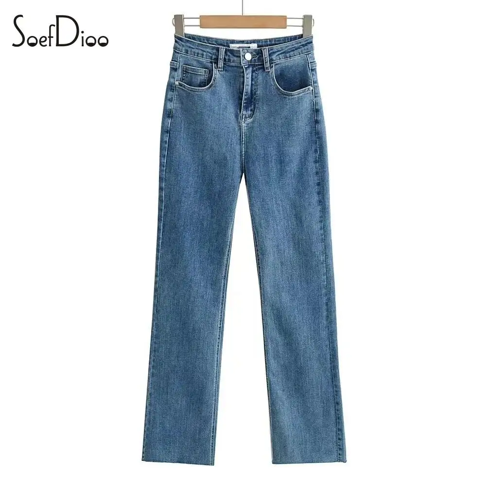 

Soefdioo Fashion High Stretch Zipper Fly Straight Leg Denim Cropped Pants Women Fall 2023 Casual Y2K Street Jeans Trousers
