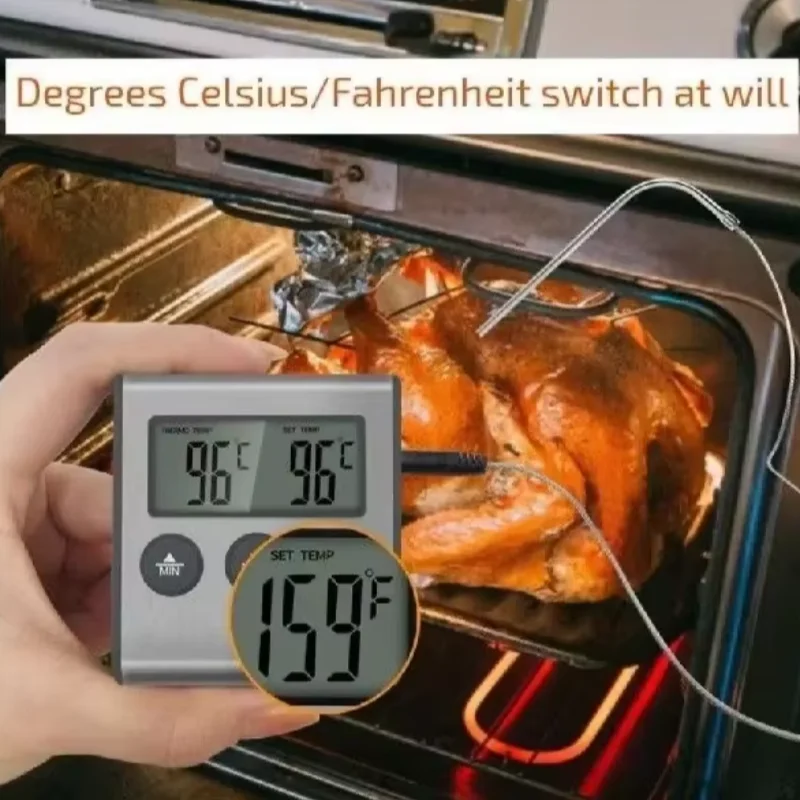 Food Thermometer Kitchen Digital Cooking Meat Temperature for Oven BBQ Grill Timer Function with Probe Heat Meter