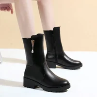Winter New Arrival Korean Style Women's Fleece-Lined Thickened Mid-Calf Warm Flat Bottom Side Zipper Snow Boots Rubber Material - Image 4