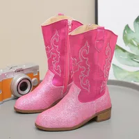 Toddler Snow Gear Girls Boots Mid Calf Glitter Western Cowboy Boot Little Kid Big Kid Riding Girls Botas Size27-36 Kids Shoes